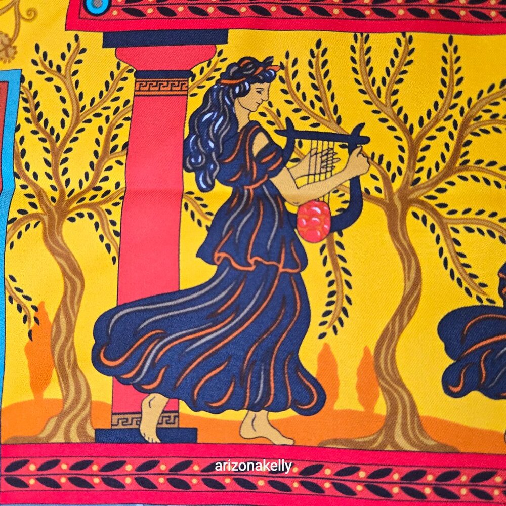 Hermès Silk Scarf Musique des Dieux Ancient Greece Greek Music Dance Hand-rolled - Picture 11 of 16